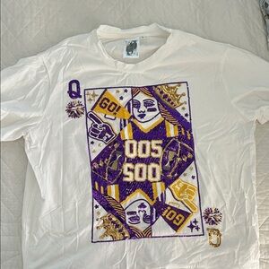 QUEEN OF SPARKLES White Top with Purple and Gold Design